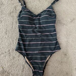 Striped one  Piece Swimsuit - Black and Pink